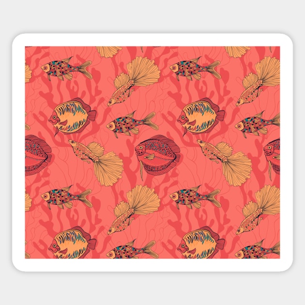 Fishes on living coral background Sticker by katerinamk